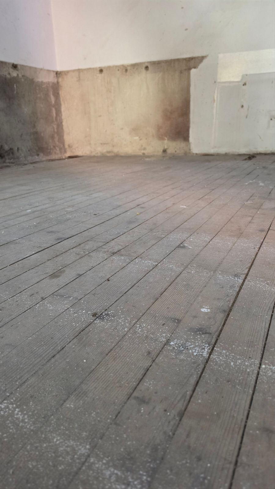 The original wooden floorboards in an emptied room at SoHome Lausanne