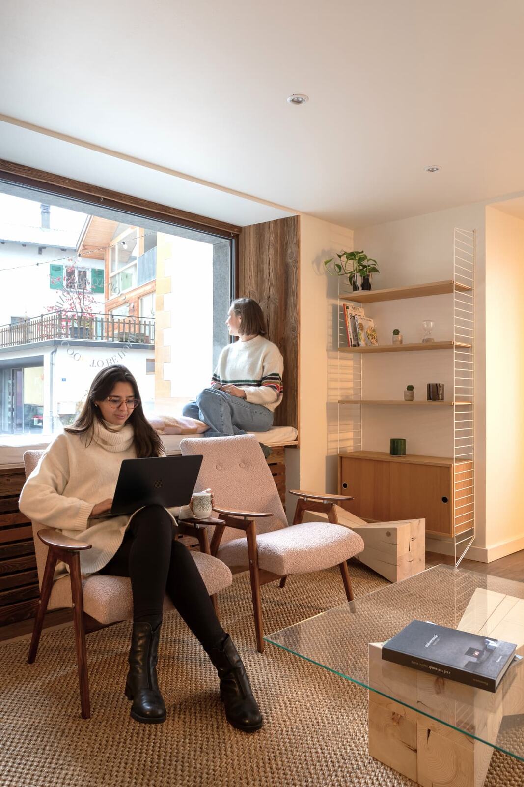 Working from the lounge window at SoHome Le Châble